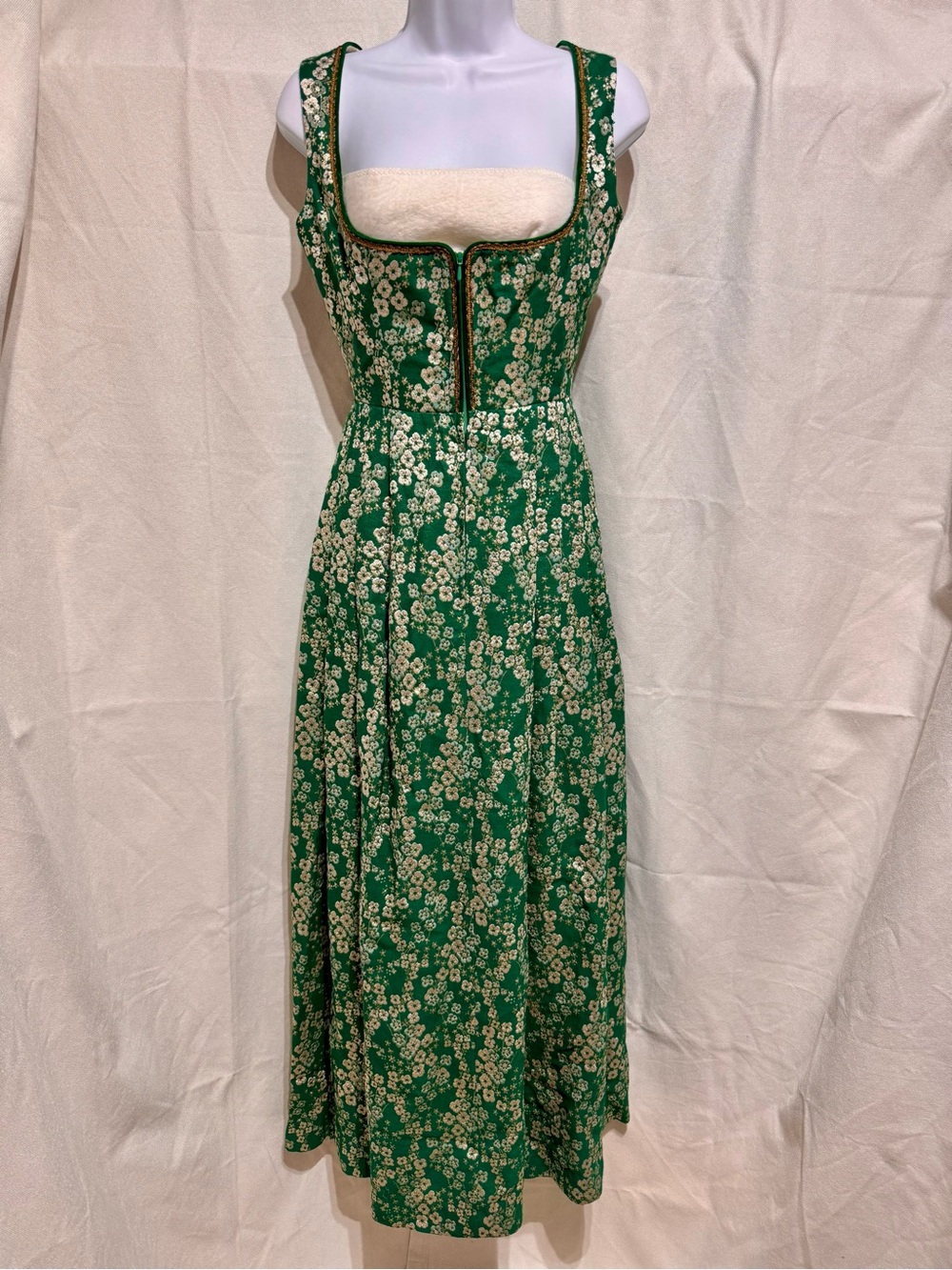 Authentic Long Austrian Bavarian German Dirndl Dress EU36 Green Gold Octoberfest